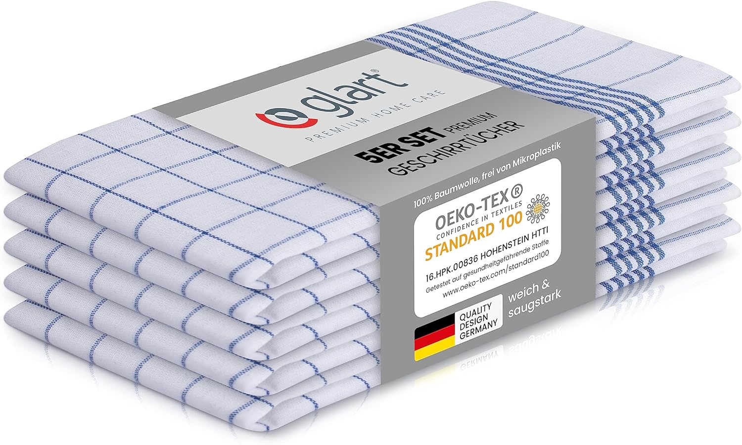 glart-geschirrt-cher-5er-set-50x70-baumwolle-blau-karo image 1