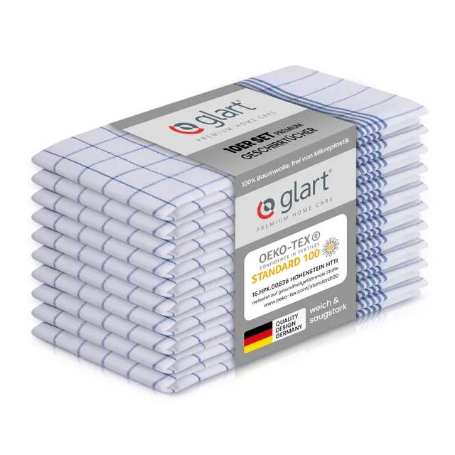 glart-geschirrt-cher-10er-set-50x70-cm-baumwolle-blau-karo image 1