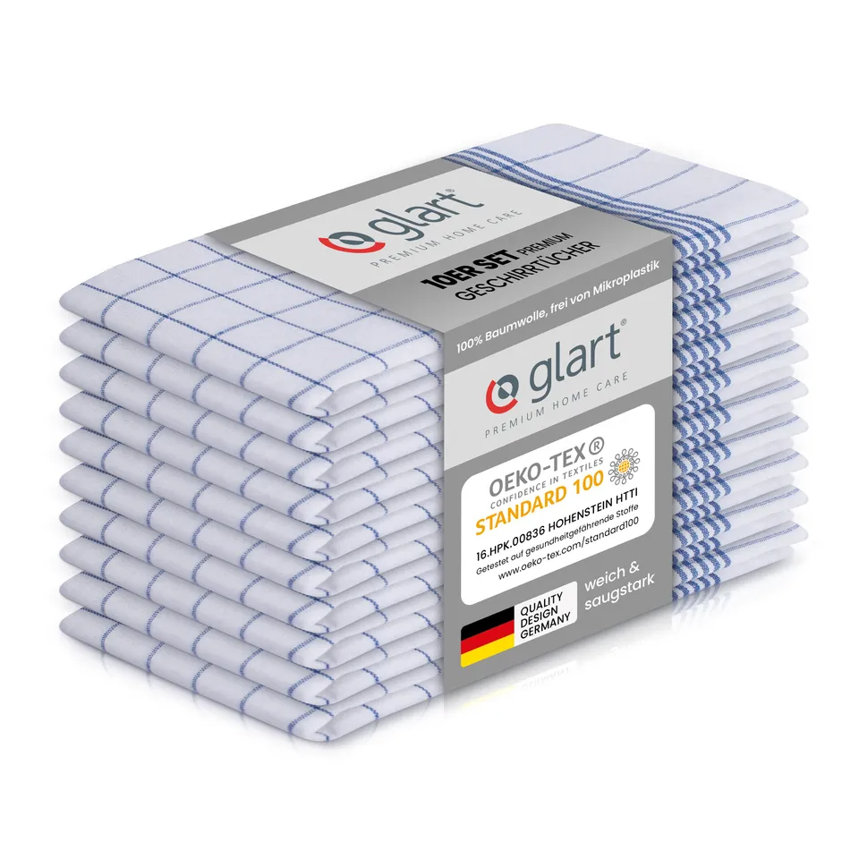 glart-geschirrt-cher-10er-set-50x70-cm-baumwolle-blau-karo image 1