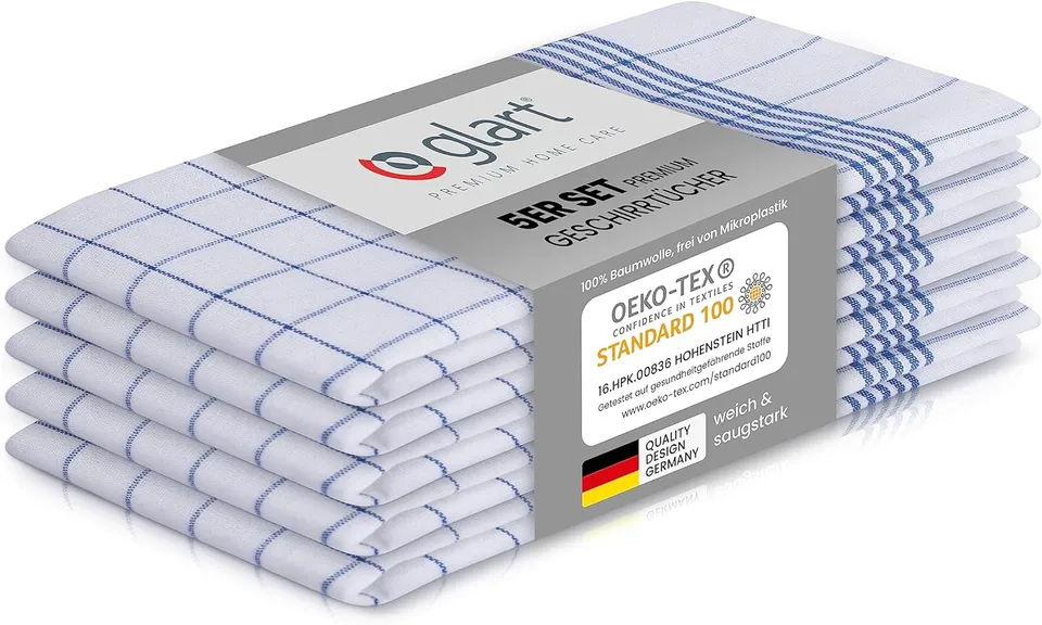 glart-geschirrt-cher-5er-set-50x70-baumwolle-blau-karo image 1