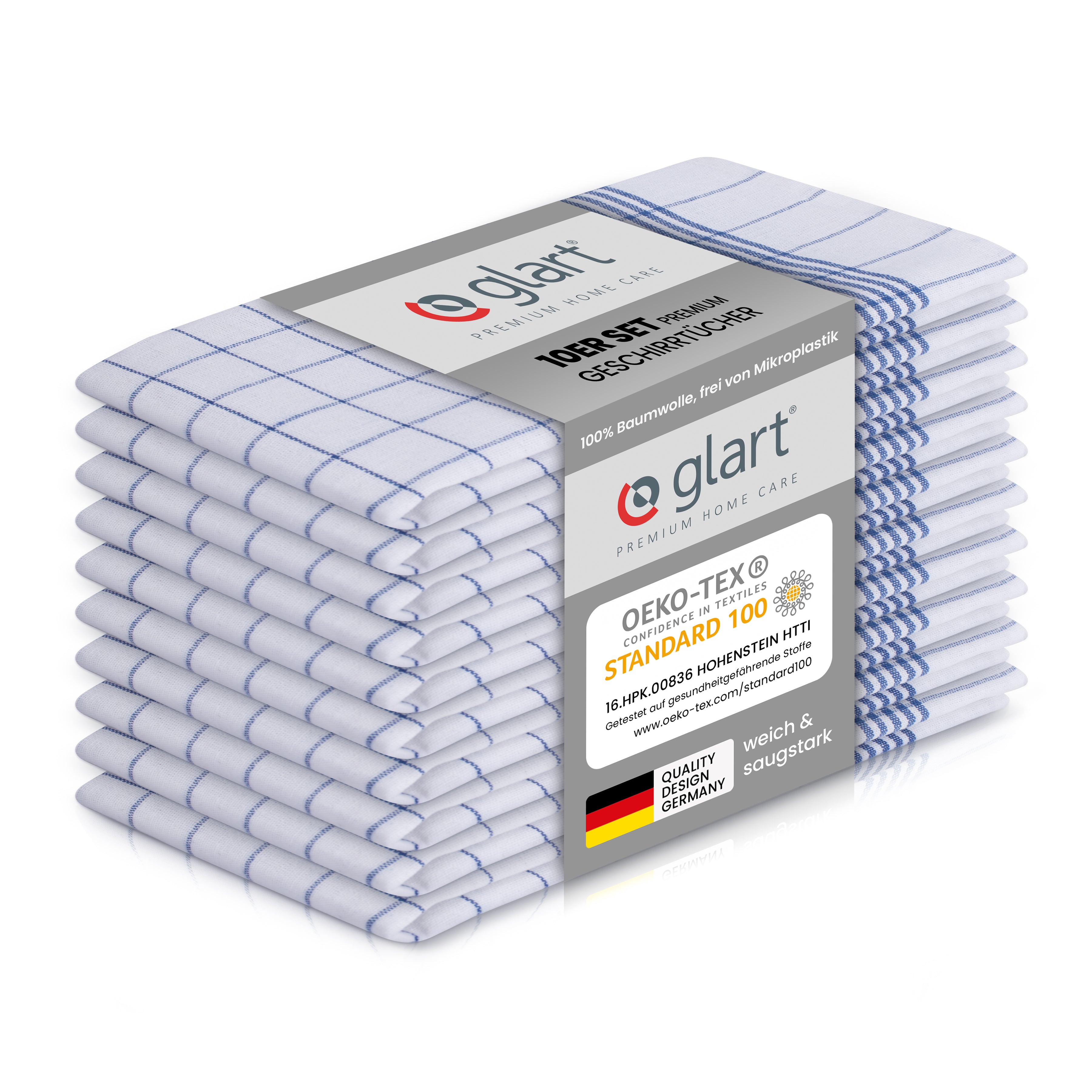 glart-geschirrt-cher-10er-set-50x70-cm-baumwolle-blau-karo image 1