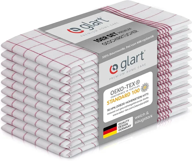 glart-geschirrt-cher-10er-set-50x70-baumwolle-rot-karo-saugstark image 1