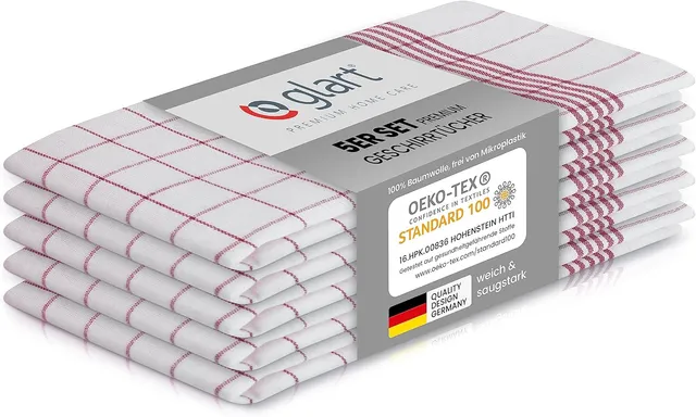 glart-geschirrt-cher-5er-set-50x70-cm-baumwolle-rot-karo image 1