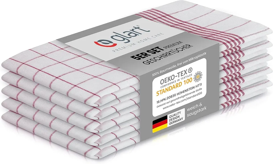 glart-geschirrt-cher-5er-set-50x70-cm-baumwolle-rot-karo image 1